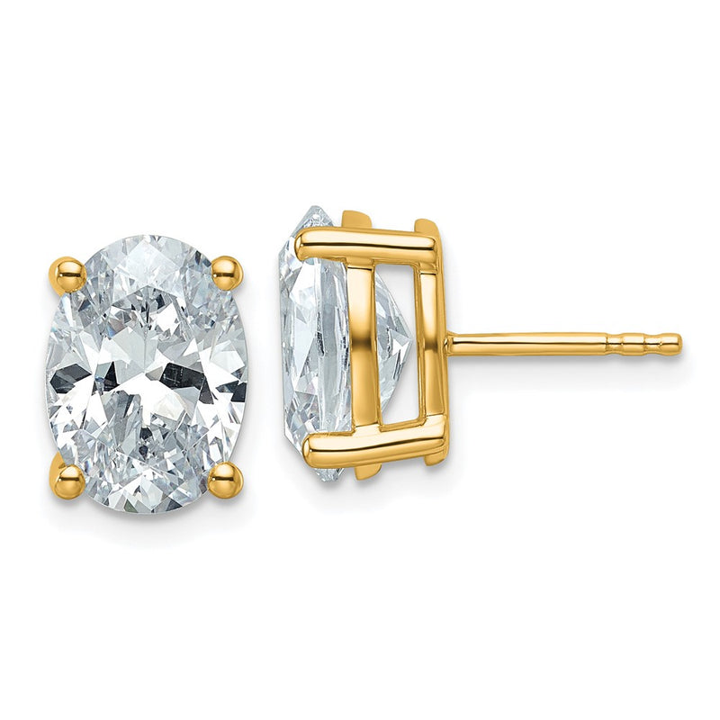 14K Yellow Gold 5 Carat Lab Grown Diamond Vs+ F+ Complete Oval Four Prong Stud Earrings