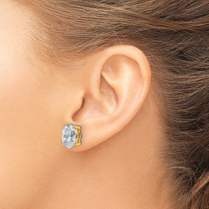 14K Yellow Gold 6 Carat Certified Lab Grown Diamond Vs+ F+ Complete Oval Four Prong Stud Earrings