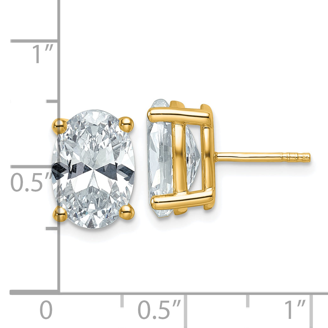 14K Yellow Gold 6 Carat Certified Lab Grown Diamond Vs+ F+ Complete Oval Four Prong Stud Earrings
