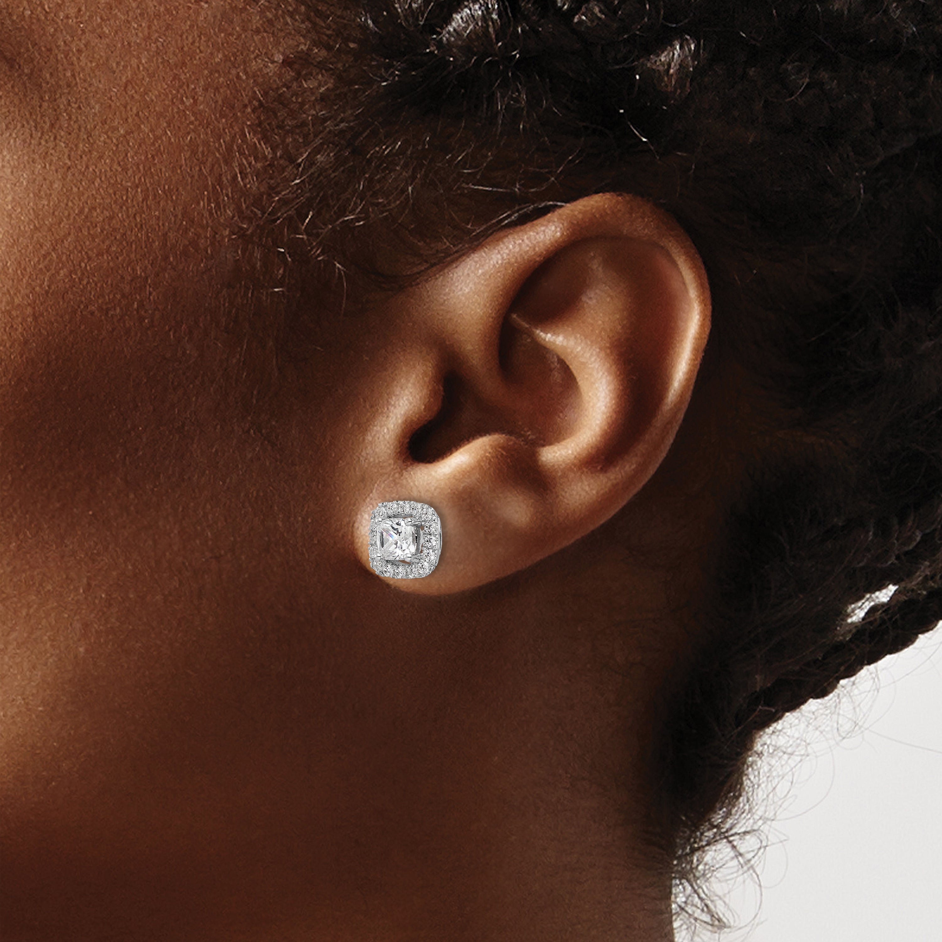 14k White Gold 3/8 Ct. Lab Grown Diamond VS/SI+ G+ April Birthstone White Sapphire Halo Post Earrings
