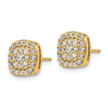 14K Yellow Gold 7/8 Carat Lab Grown Diamond Vs/Si+ G+ Complete Square Halo Post Earrings