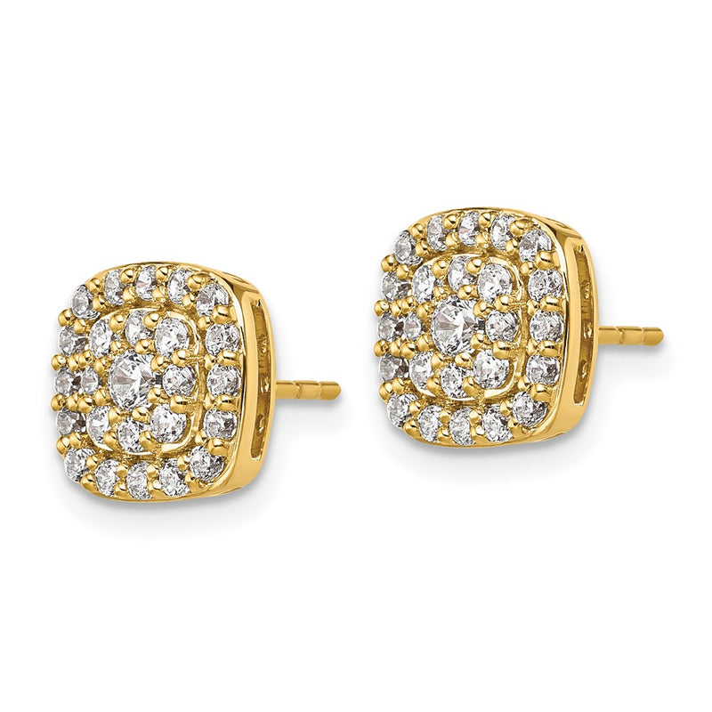 14K Yellow Gold 7/8 Carat Lab Grown Diamond Vs/Si+ G+ Complete Square Halo Post Earrings