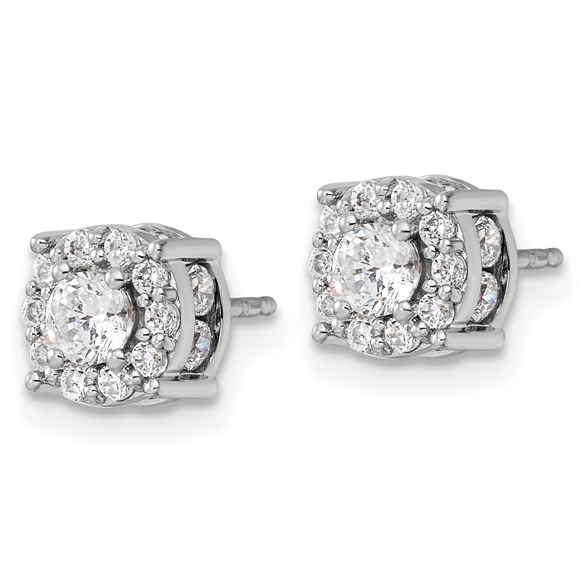 14K White Gold 1 Carat Lab Grown Diamond Vs/Si+ G+ Complete Round Fashion Halo Post Earrings