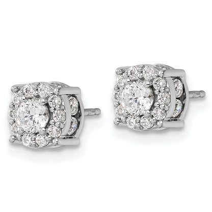14K White Gold 1 Carat Lab Grown Diamond Vs/Si+ G+ Complete Round Fashion Halo Post Earrings