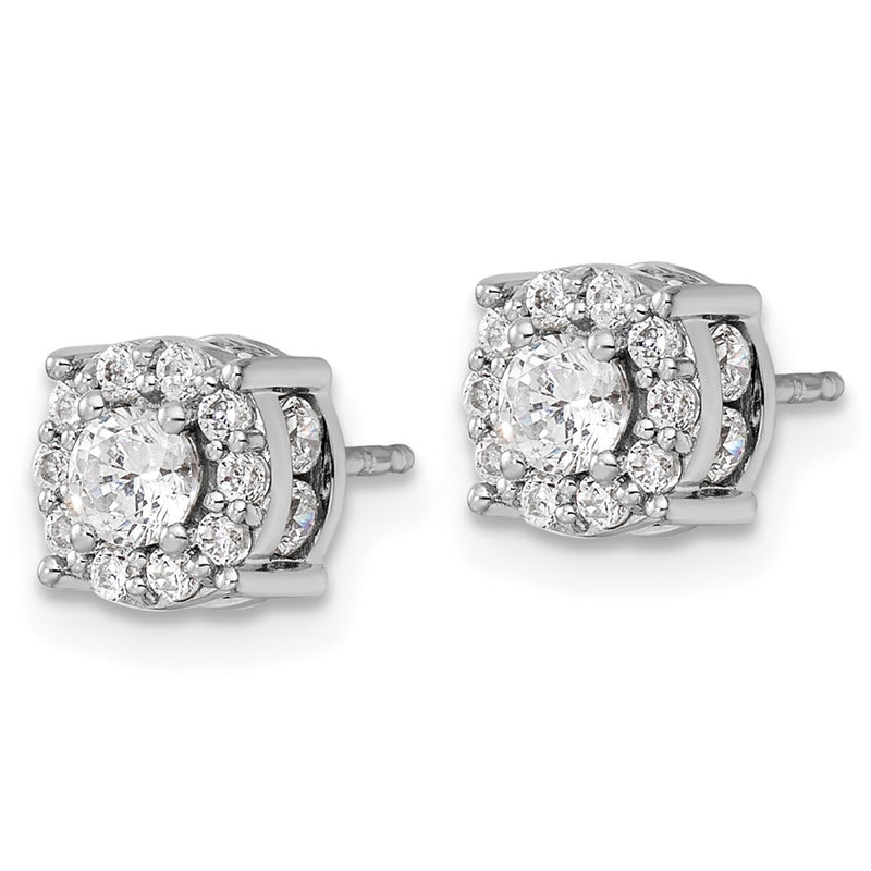 14K White Gold 1 Carat Lab Grown Diamond Vs/Si+ G+ Complete Round Fashion Halo Post Earrings
