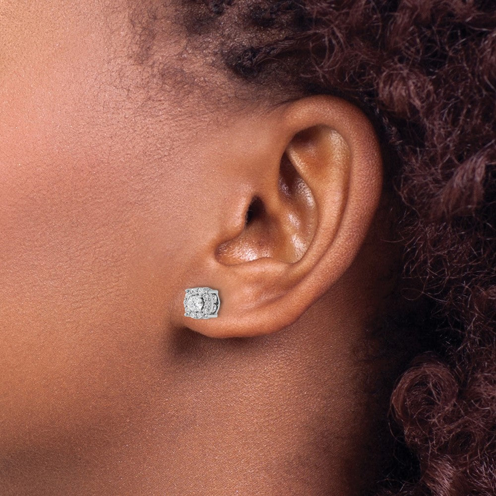 14K White Gold 1 Carat Lab Grown Diamond Vs/Si+ G+ Complete Round Fashion Halo Post Earrings
