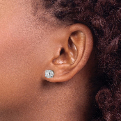 14K White Gold 1 Carat Lab Grown Diamond Vs/Si+ G+ Complete Round Fashion Halo Post Earrings