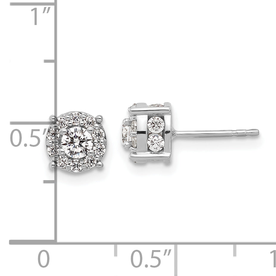 14K White Gold 1 Carat Lab Grown Diamond Vs/Si+ G+ Complete Round Fashion Halo Post Earrings