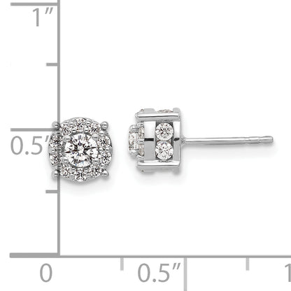 14K White Gold 1 Carat Lab Grown Diamond Vs/Si+ G+ Complete Round Fashion Halo Post Earrings