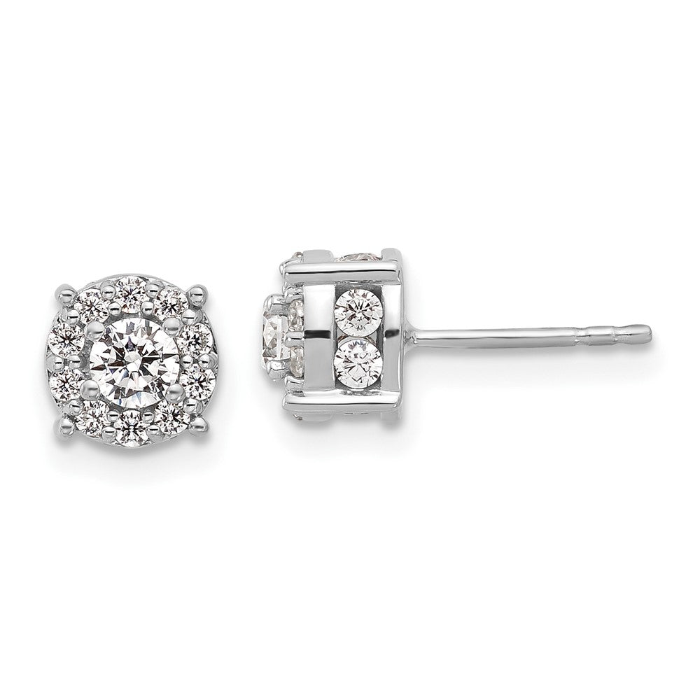 14K White Gold 1 Carat Lab Grown Diamond Vs/Si+ G+ Complete Round Fashion Halo Post Earrings