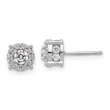 14K White Gold 1 Carat Lab Grown Diamond Vs/Si+ G+ Complete Round Fashion Halo Post Earrings