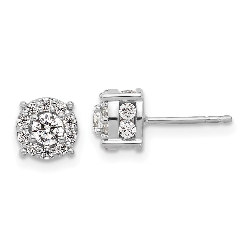 14K White Gold 1 Carat Lab Grown Diamond Vs/Si+ G+ Complete Round Fashion Halo Post Earrings