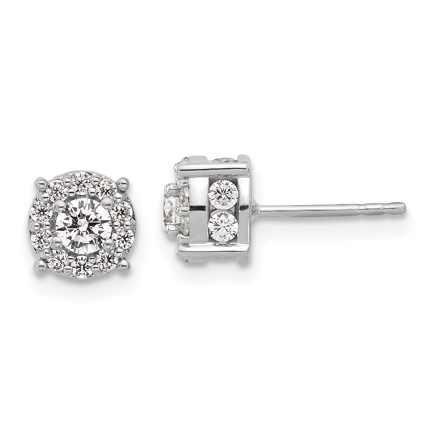 14K White Gold 1 Carat Lab Grown Diamond Vs/Si+ G+ Complete Round Fashion Halo Post Earrings
