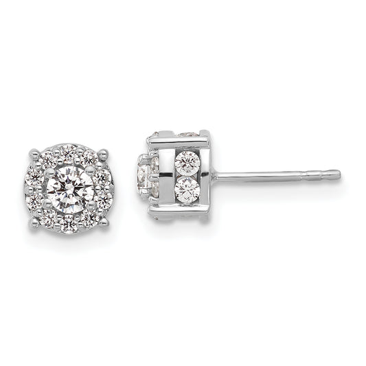 14K White Gold 1 Carat Lab Grown Diamond Vs/Si+ G+ Complete Round Fashion Halo Post Earrings