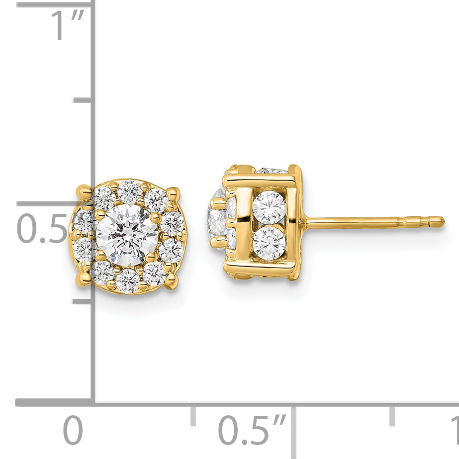 14K Yellow Gold 1 1/2 Carat Lab Grown Diamond Vs/Si+ G+ Complete Round Fashion Halo Post Earrings