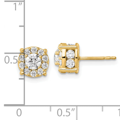 14K Yellow Gold 1 1/2 Carat Lab Grown Diamond Vs/Si+ G+ Complete Round Fashion Halo Post Earrings