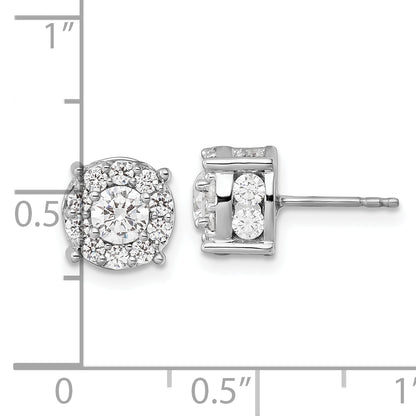 14K White Gold 2 Carat Lab Grown Diamond Vs/Si+ G+ Complete Round Fashion Halo Post Earrings