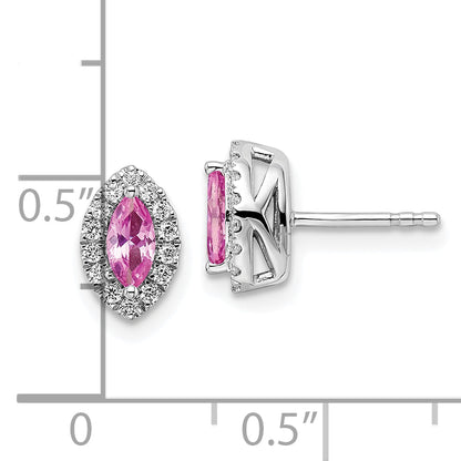 14k White Gold 1/5 Ct. Lab Grown Diamond VS/SI+ G+ and Lab Created Pink Sapphire October Birthstone Post Earrings