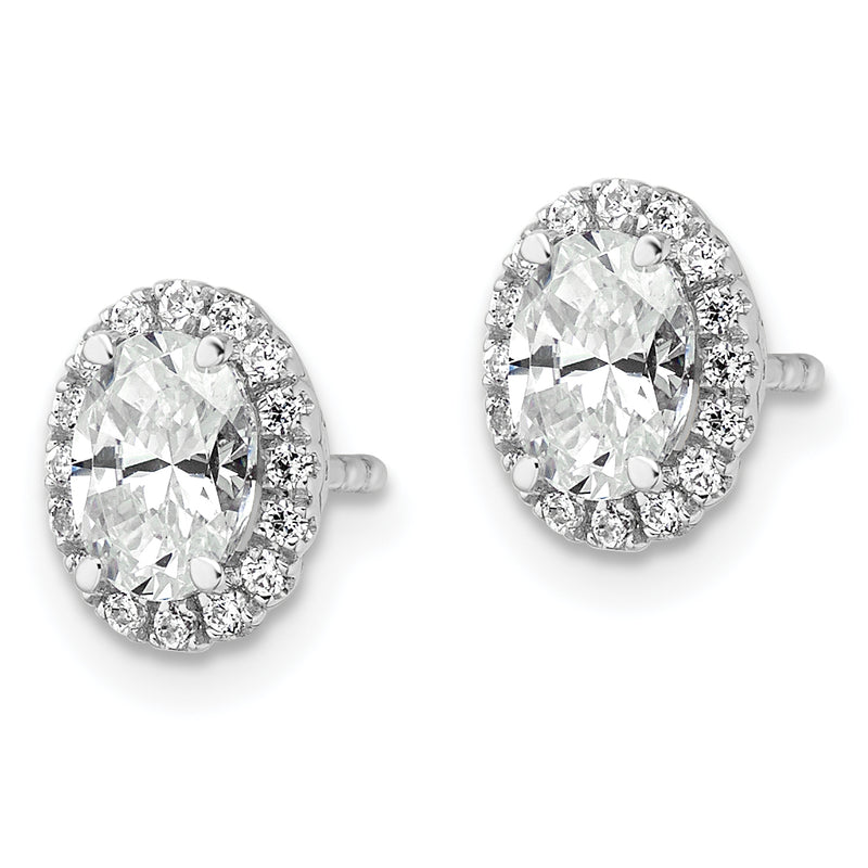 14K White Gold 1 1/5 Carat Lab Grown Diamond Vs/Si+ G+ Oval Halo Stud Earrings