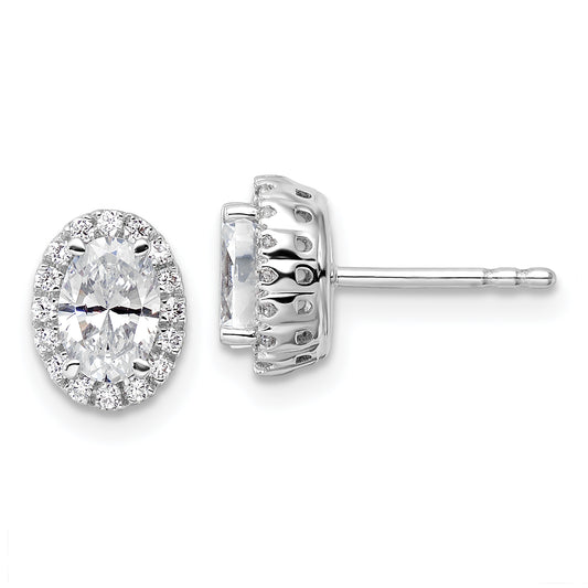 14K White Gold 1 1/5 Carat Lab Grown Diamond Vs/Si+ G+ Oval Halo Stud Earrings