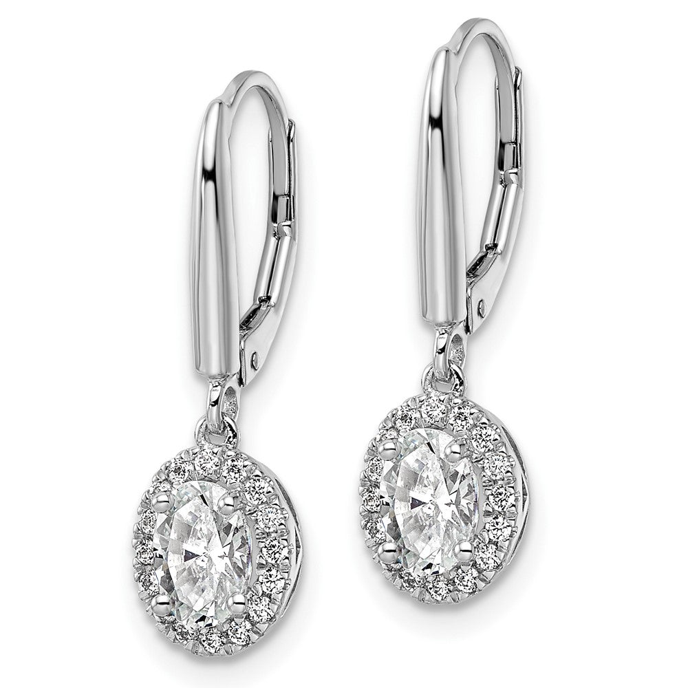 14K White Gold 1 1/5 Carat Lab Grown Diamond Vs/Si+ G+ Complete Oval Drop Leverback Earrings