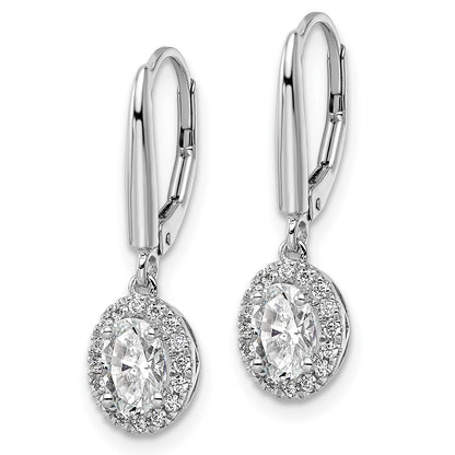 14K White Gold 1 1/5 Carat Lab Grown Diamond Vs/Si+ G+ Complete Oval Drop Leverback Earrings