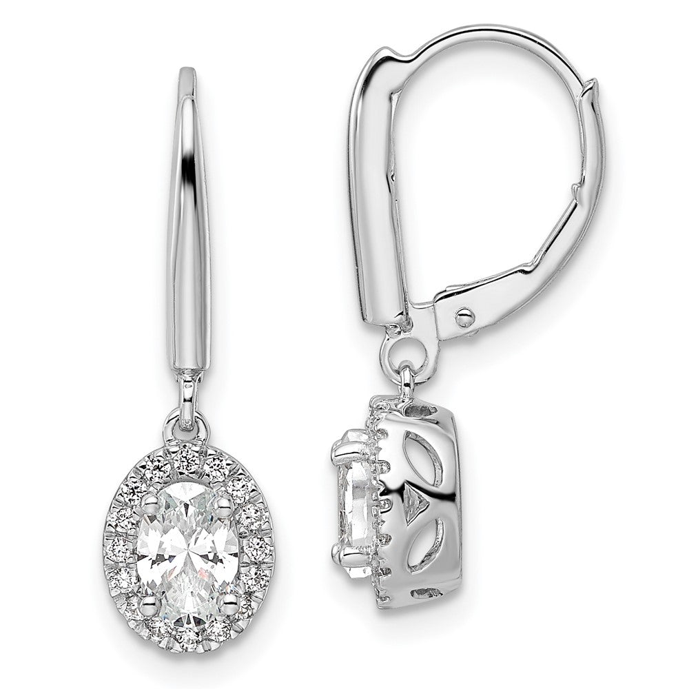 14K White Gold 1 1/5 Carat Lab Grown Diamond Vs/Si+ G+ Complete Oval Drop Leverback Earrings