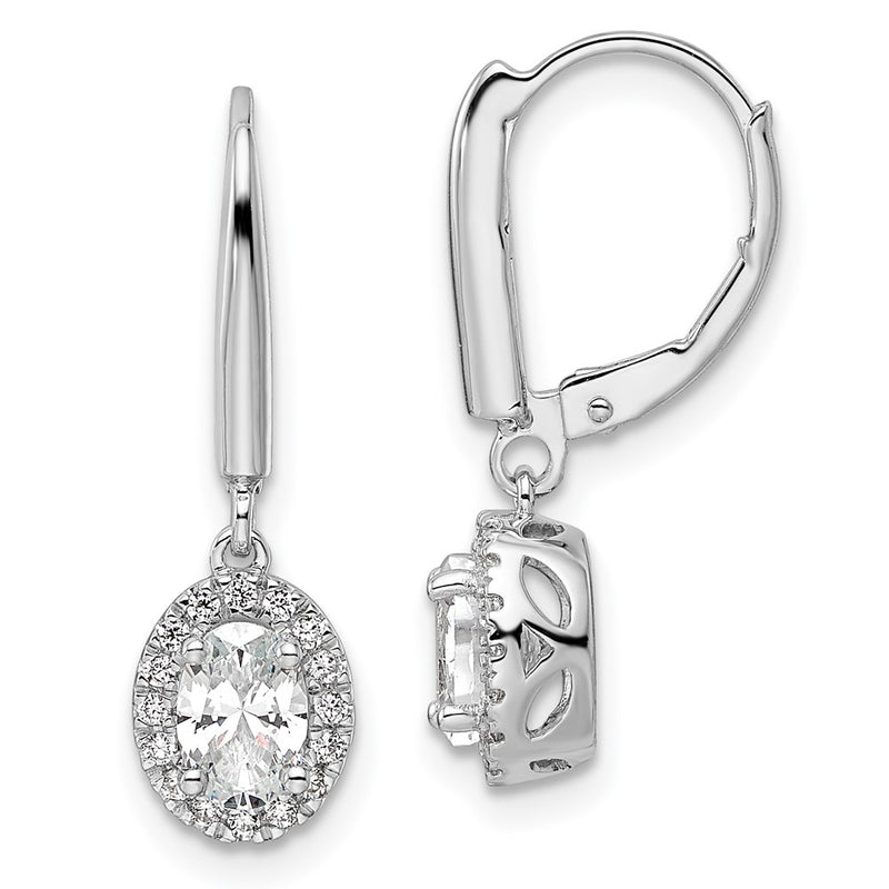 14K White Gold 1 1/5 Carat Lab Grown Diamond Vs/Si+ G+ Complete Oval Drop Leverback Earrings