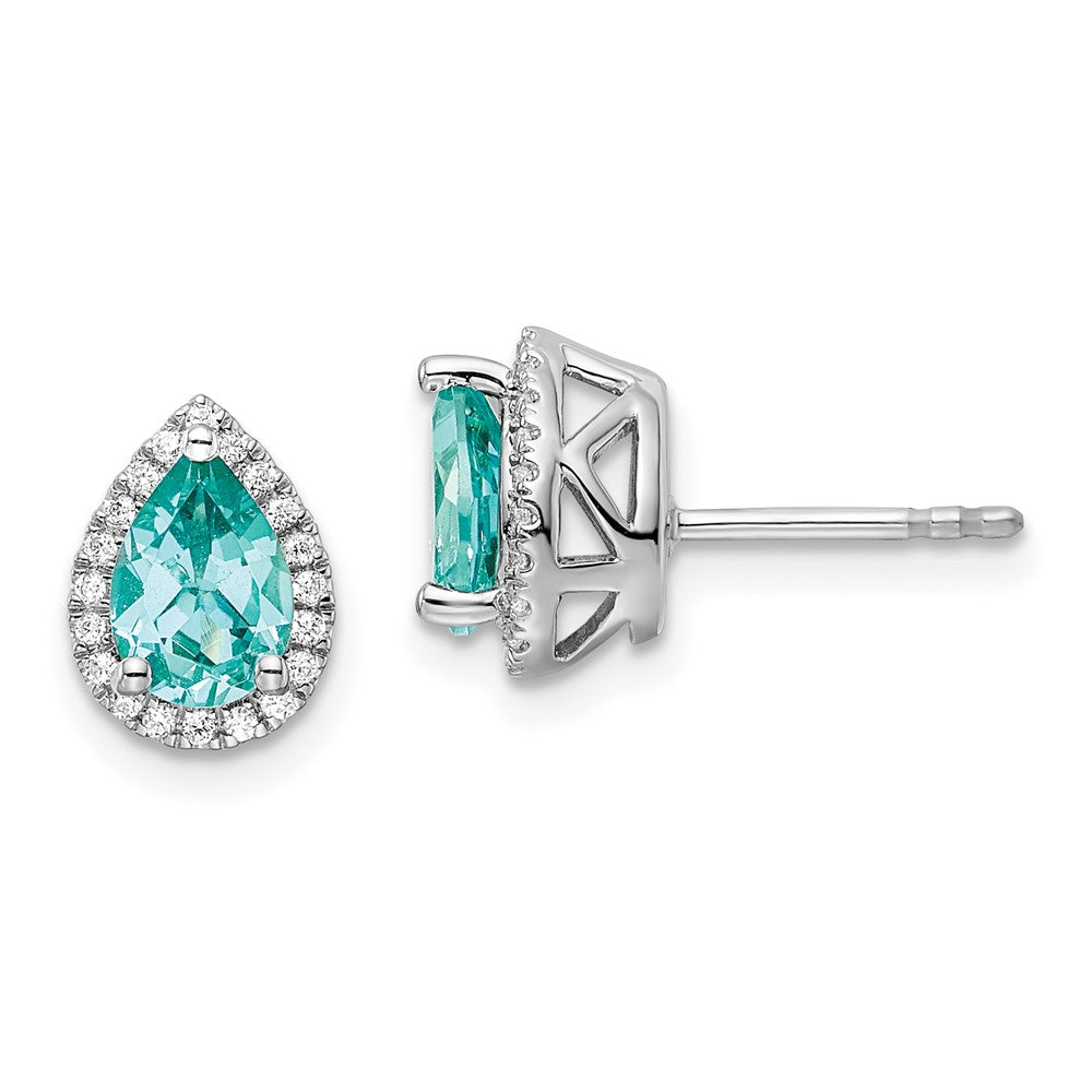 Pure Serenity 14k White Gold 1/6 Ct. Lab Grown Diamond VS/SI+ G+ and Lab Created Paraiba Pear Post Earrings