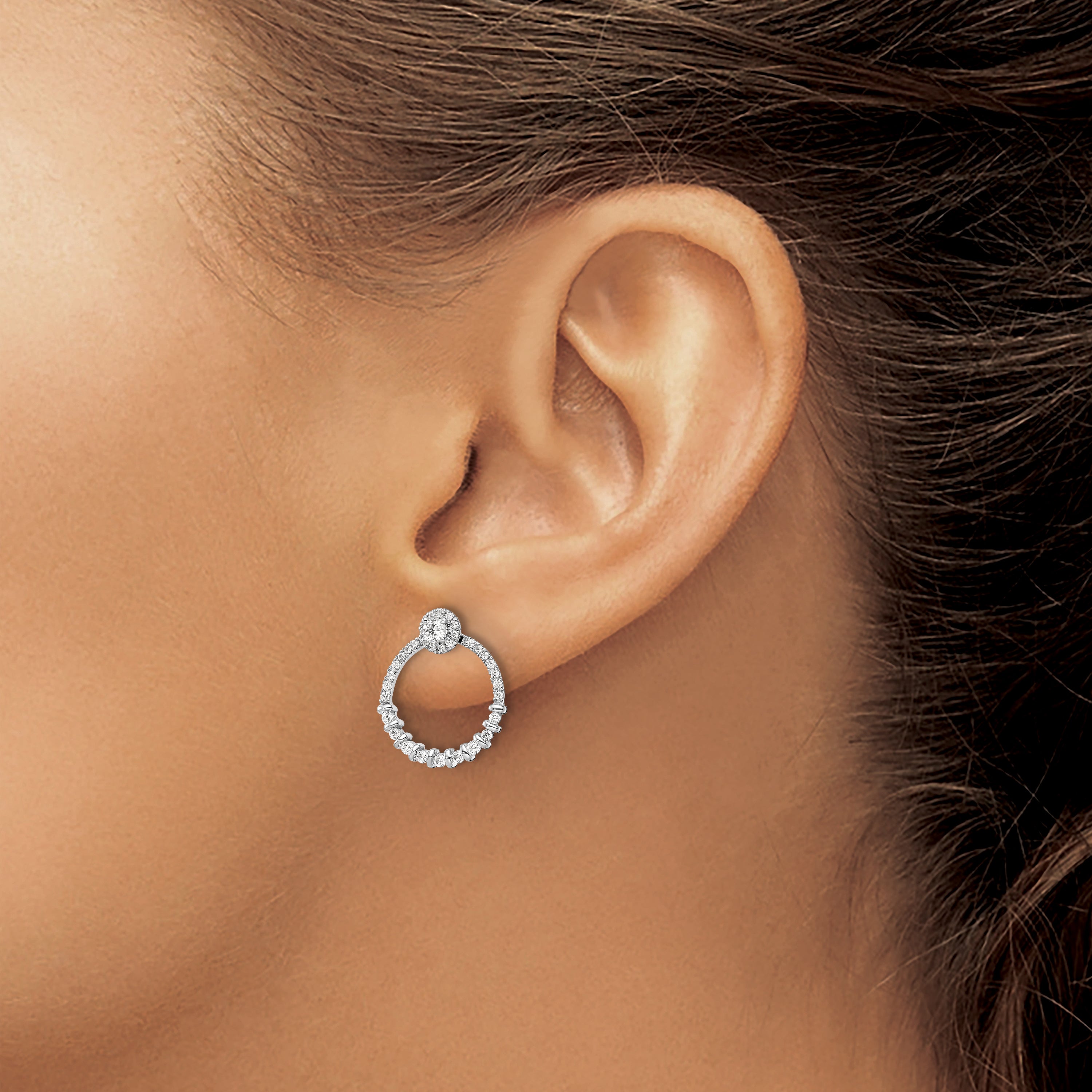 14K White Gold Lab Grown VS/SI+ G+ Diamond Circle Jacket and Post Earrings