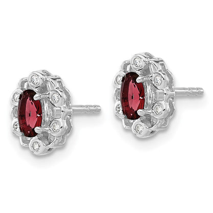 14k White Gold 1/20 Ct. Lab Grown Diamond VS/SI+ G+ and Oval Created Ruby Complete Halo Post Earrings