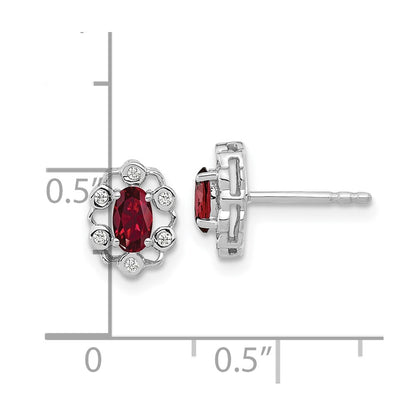 14k White Gold 1/20 Ct. Lab Grown Diamond VS/SI+ G+ and Oval Created Ruby Complete Halo Post Earrings