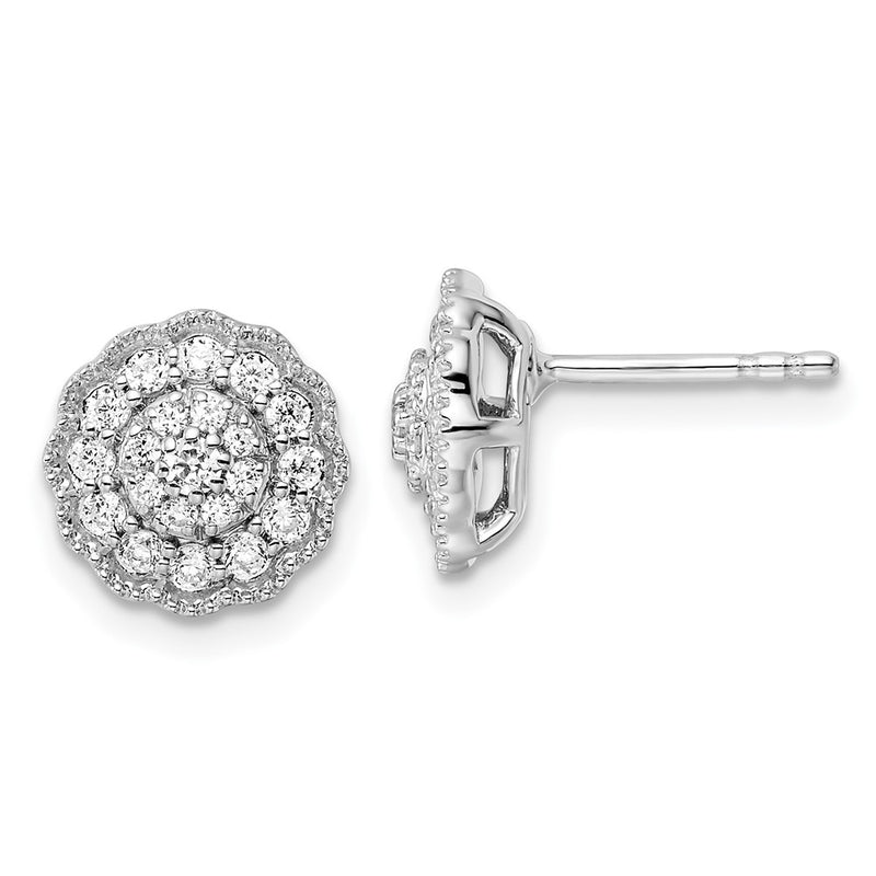 14k White Gold 1/2 Ct. Lab Grown Diamond VS/SI+ G+ Halo Post Earrings
