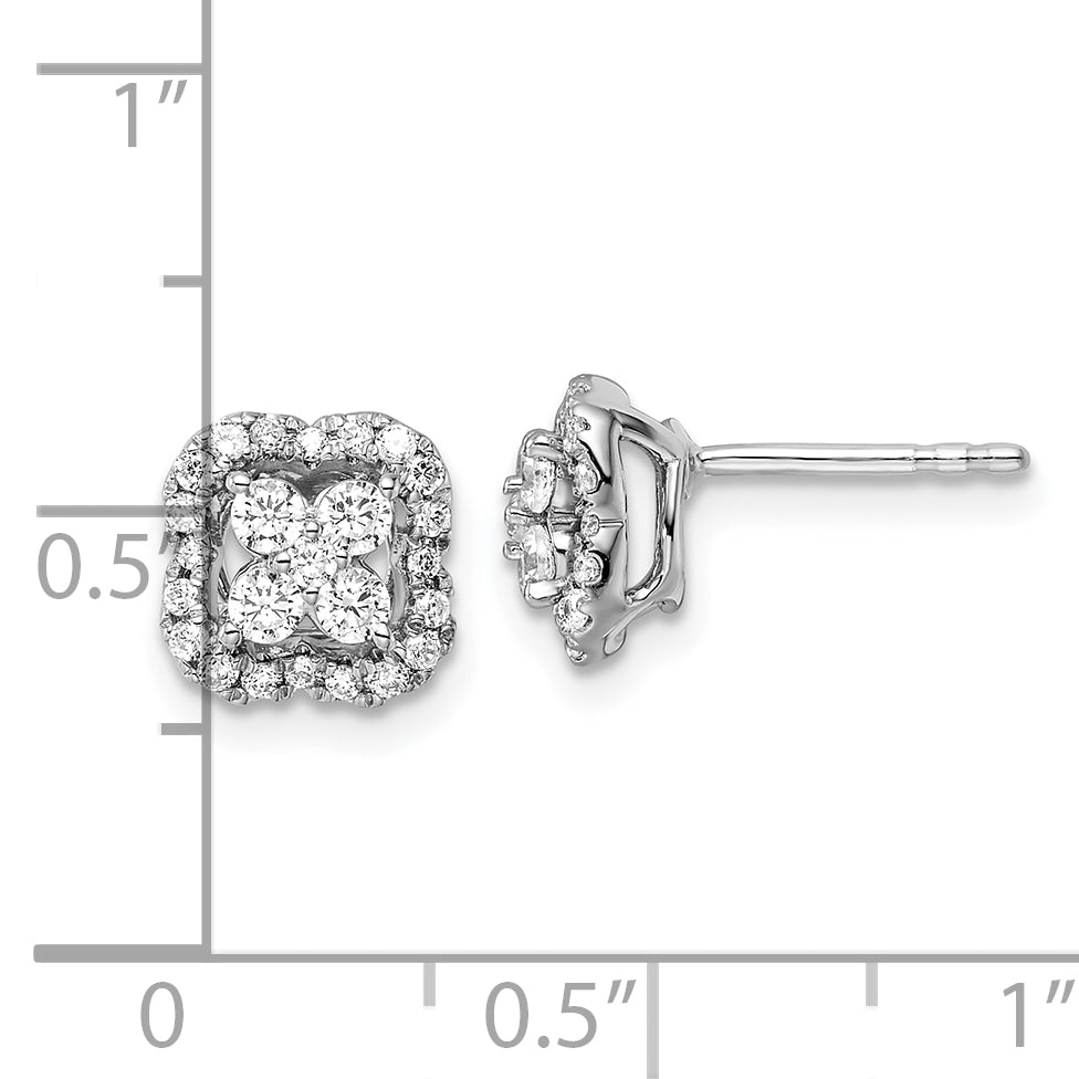 14k White Gold 1/2 Ct. Lab Grown Diamond VS/SI+ G+ Square Halo Post Earrings