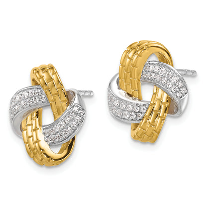 14K Two Tone 1/3 Carat Lab Grown Diamond Vs/Si+ G+ Love Knot Post Earrings