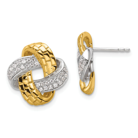 14K Two Tone 1/3 Carat Lab Grown Diamond Vs/Si+ G+ Love Knot Post Earrings