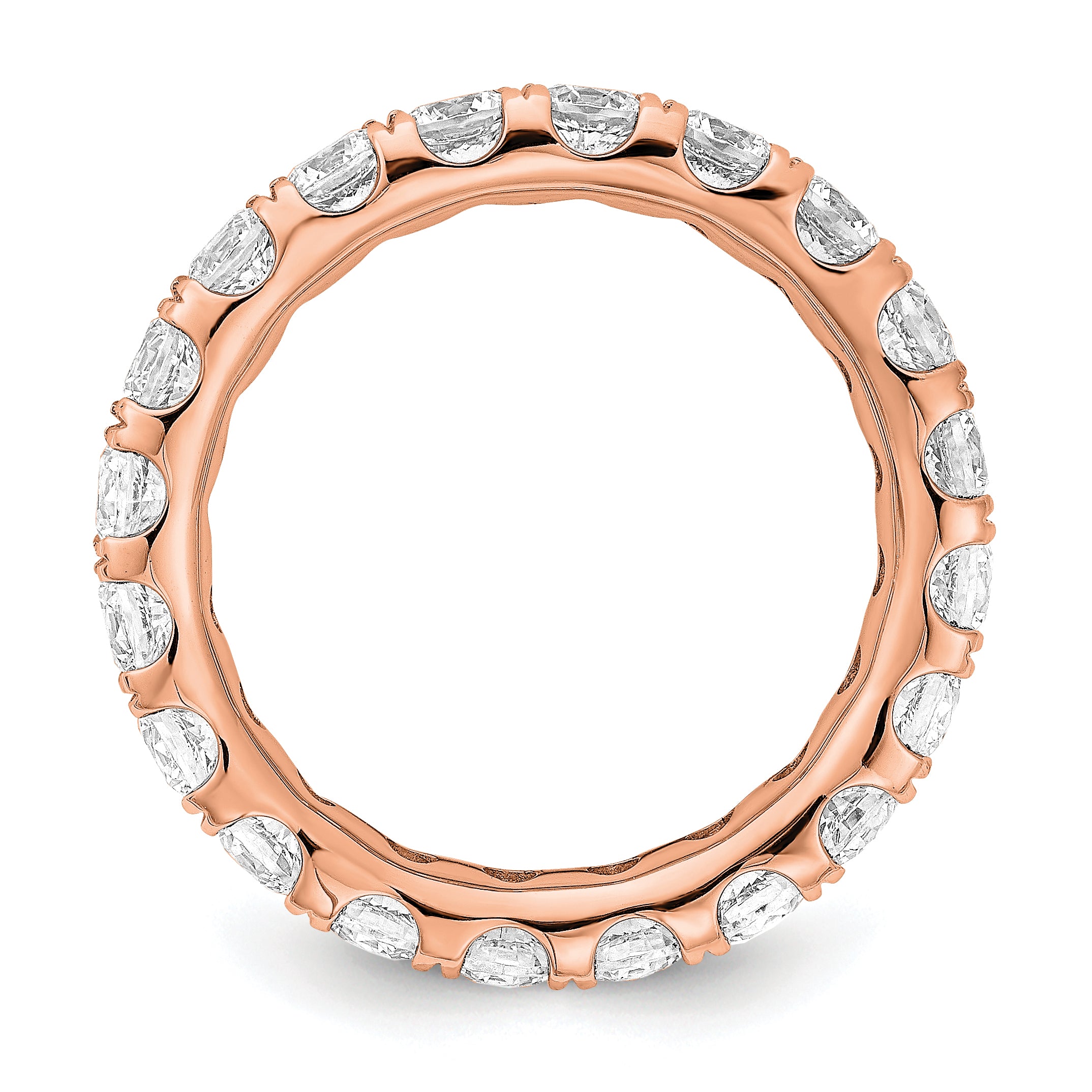 14k Rose Gold 3 Ct. Lab Grown Diamond VS/SI+ G+ Shared Prong Eternity Band Ring