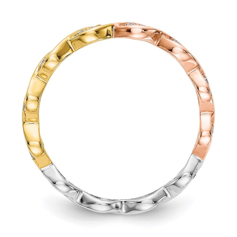 Solid Real 14k Tri-color Gold 1/6CT Vintage Pave Size 4CZ Eternity Wedding Band Ring