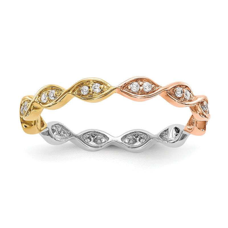 14K Tri Color Gold 1/6Ct Vintage Pave Size 4.5 Diamond Eternity Band