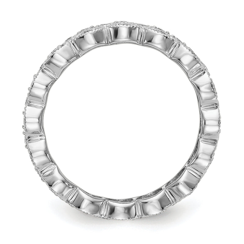 14K White Gold Polished 1/2 Ct 3 Row Vintage Pave Diamond Eternity Band