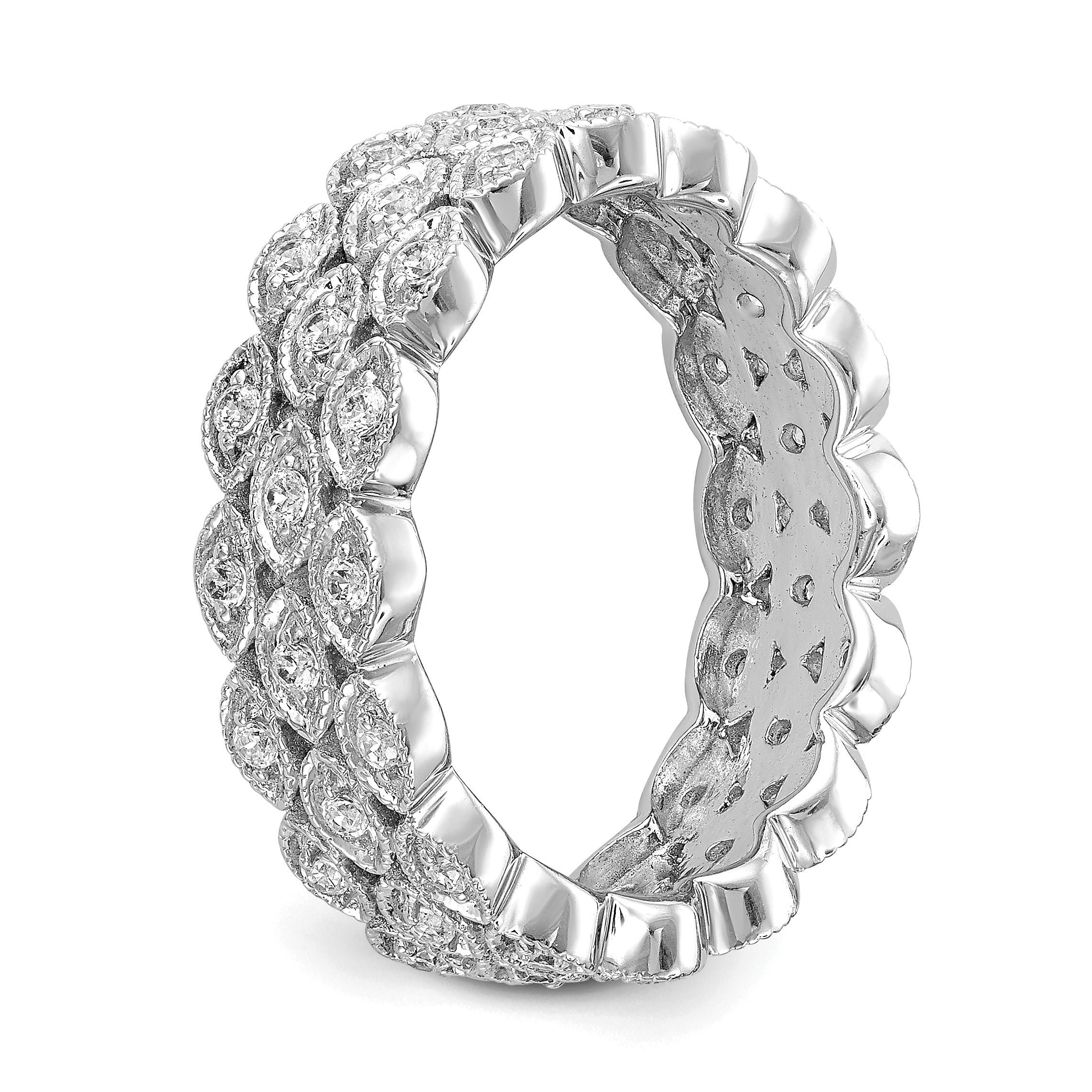 14K White Gold Polished 1/2 Ct 3 Row Vintage Pave Diamond Eternity Band