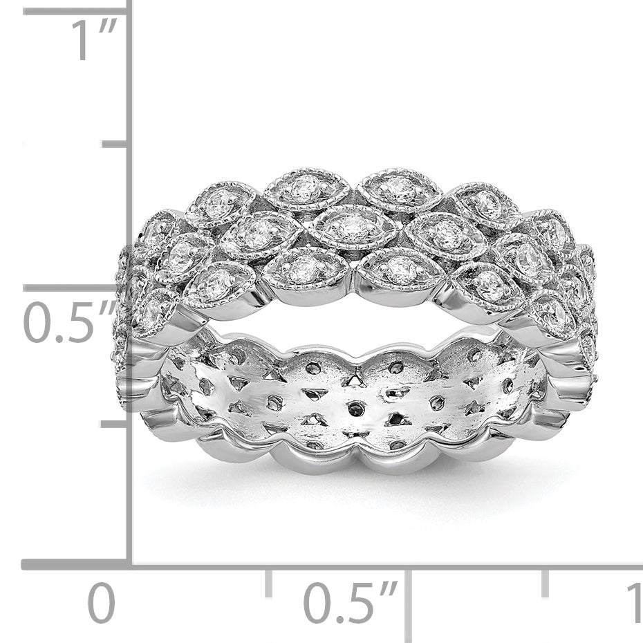 14K White Gold Polished 1/2 Ct 3 Row Vintage Pave Diamond Eternity Band