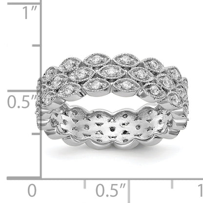 14K White Gold Polished 1/2 Ct 3 Row Vintage Pave Diamond Eternity Band