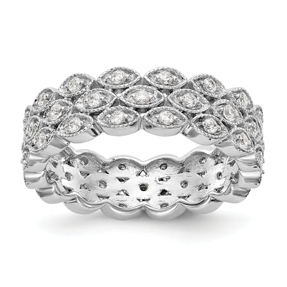 14K White Gold Polished 1/2 Ct 3 Row Vintage Pave Diamond Eternity Band