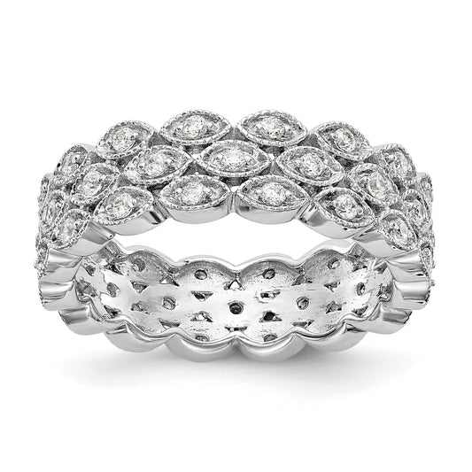 14K White Gold Polished 1/2 Ct 3 Row Vintage Pave Diamond Eternity Band