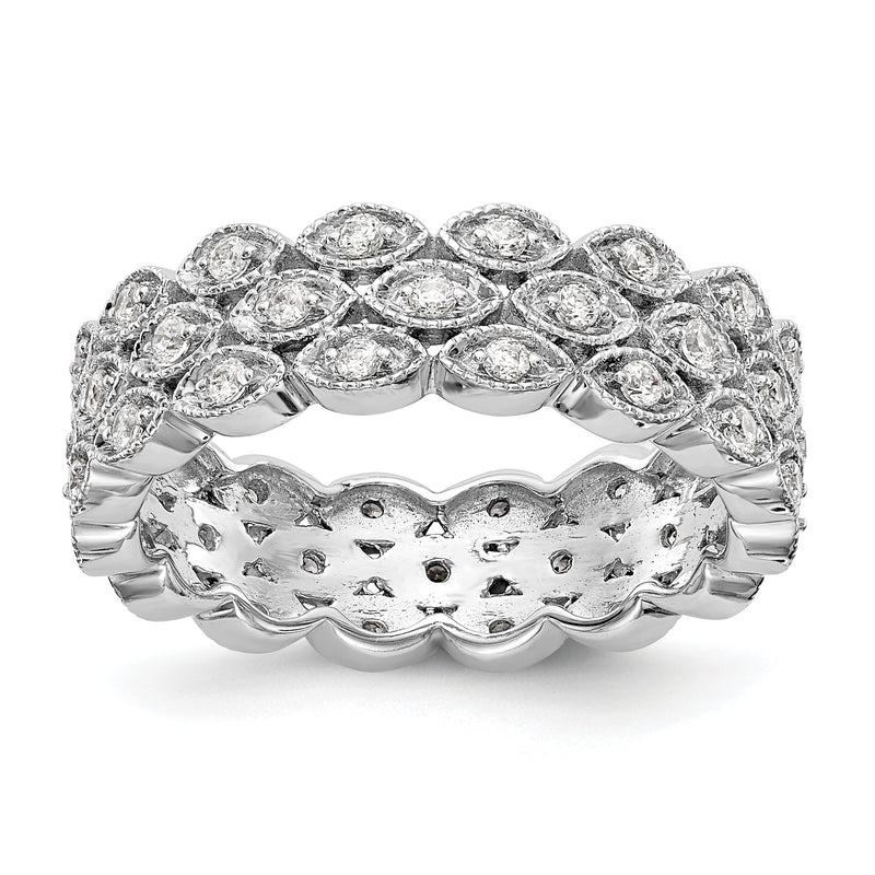14K White Gold Polished 1/2 Ct 3 Row Vintage Pave Diamond Eternity Band