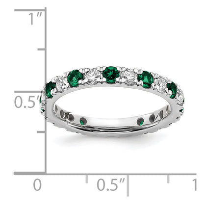 14k White Gold 3/4 Ct. Lab Grown Diamond VS/SI+ G+ and Lab Created Emerald Eternity Band Ring