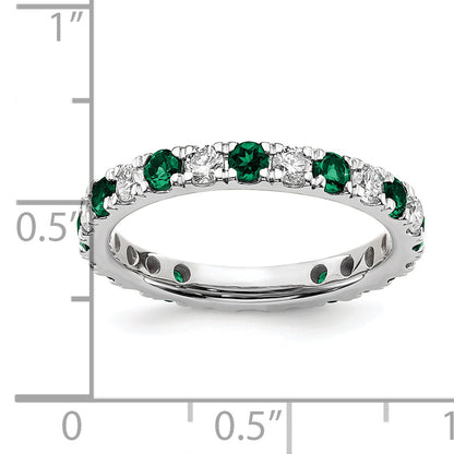 14k White Gold 3/4 Ct. Lab Grown Diamond VS/SI+ G+ and Lab Created Emerald Eternity Band Ring