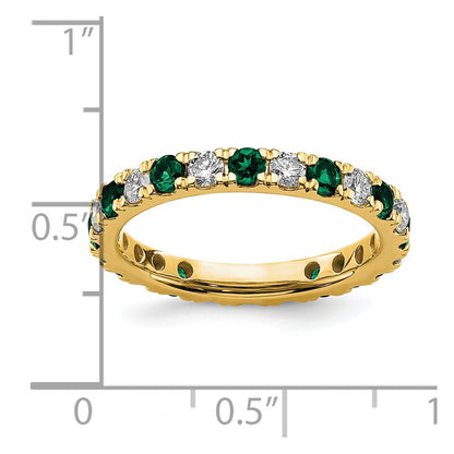14k Yellow Gold 3/4 Ct. Lab Grown Diamond VS/SI+ G+ and Lab Created Emerald Size 5.5 Eternity Band