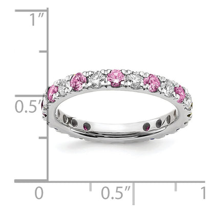 14k White Gold 3/4 Ct. Lab Grown Diamond VS/SI+ G+ and Lab Created Pink Sapphire Eternity Band Ring